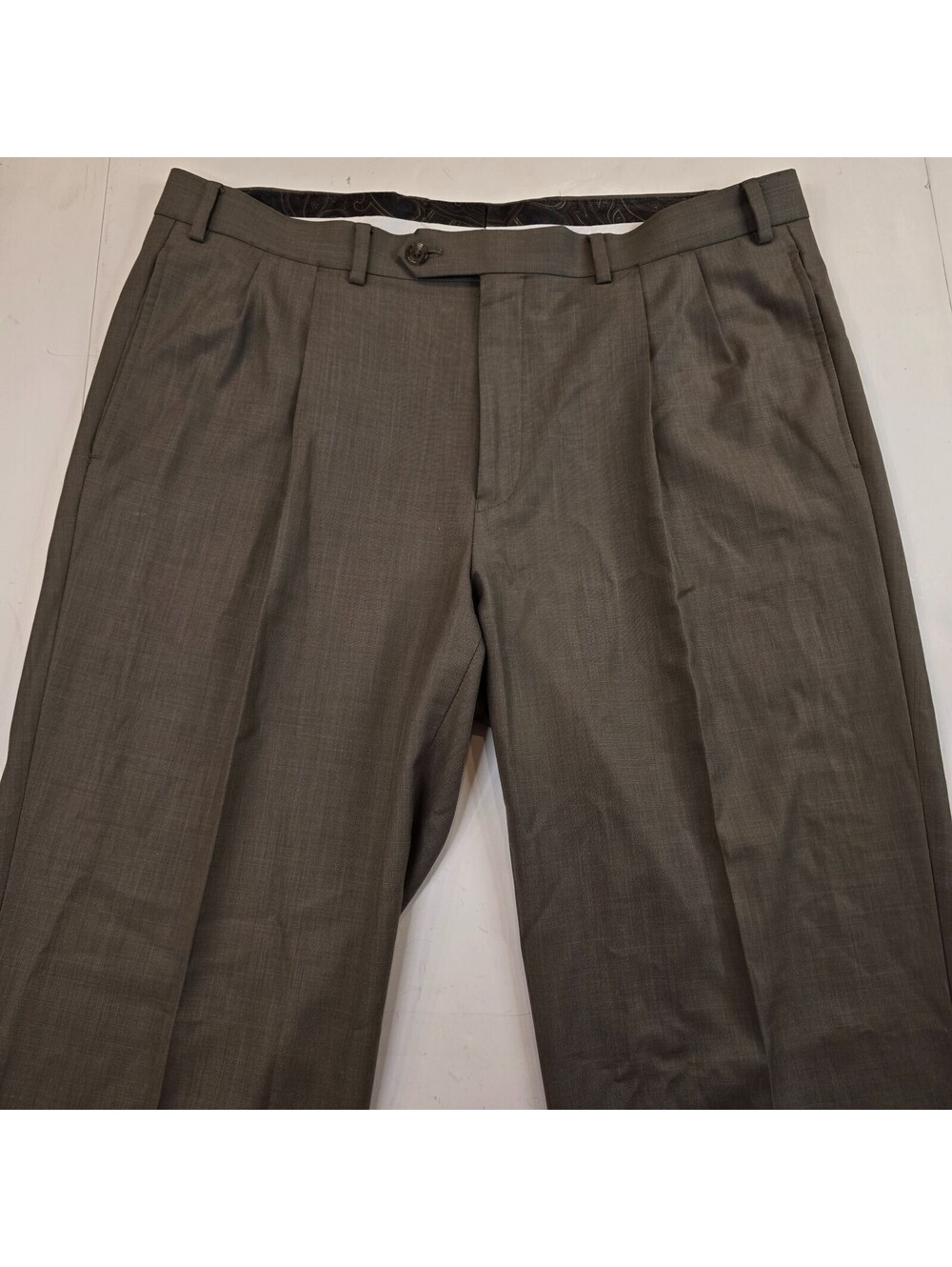Lauren Ralph Dress Pants Mens 36x32 Dark Brown/Grey Comfort Flat Front Trouser